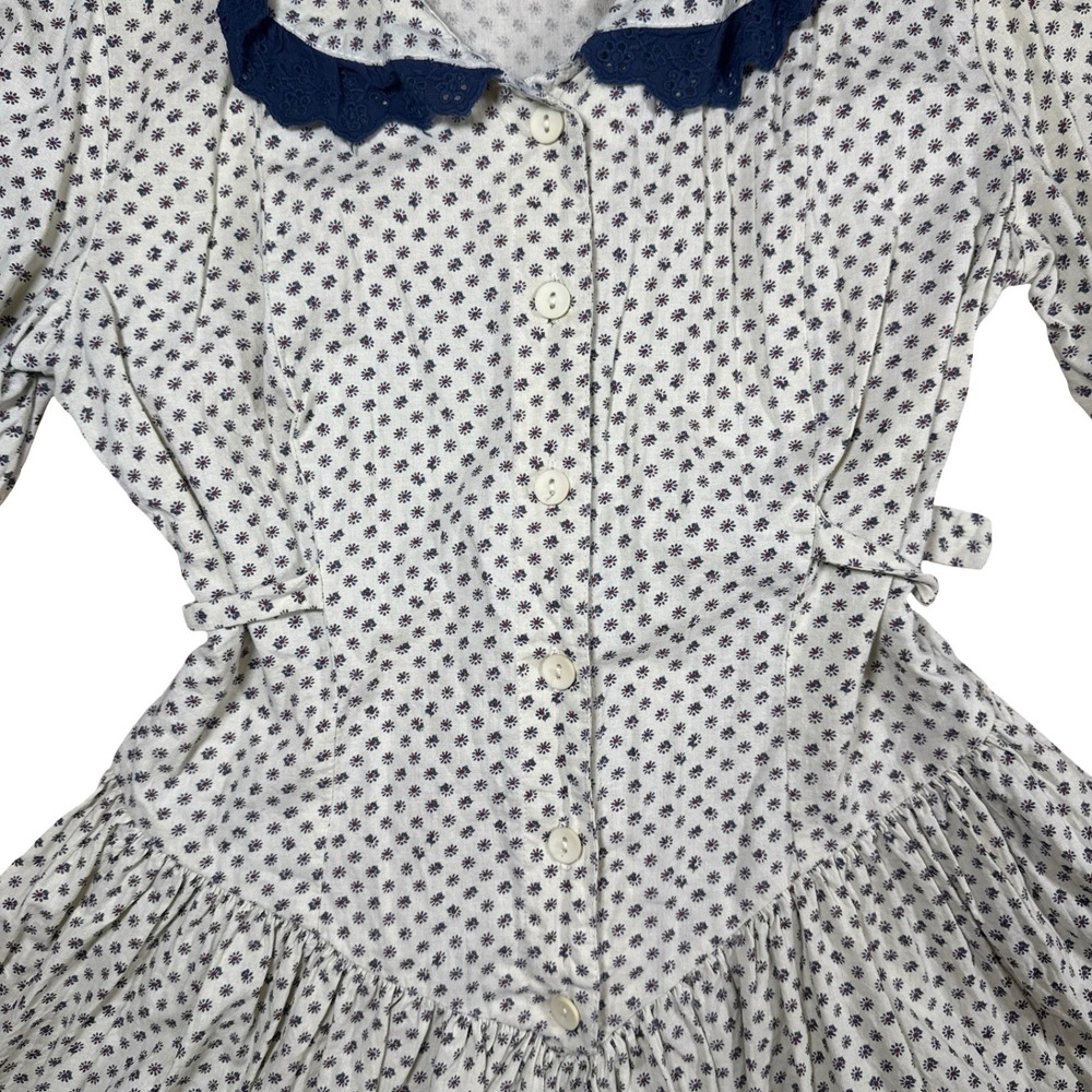Free People Need To Know Mini Dress Floral Eyelet Lace Collar 10 White Blue - Picture 3 of 7